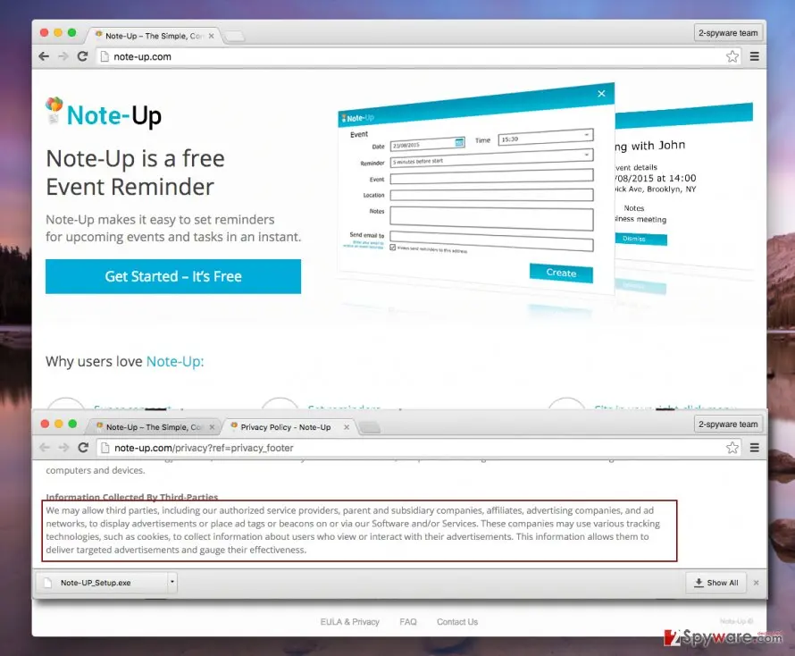 Screenshot of Note: up virus