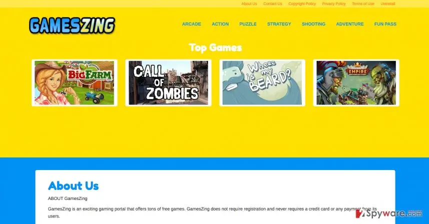GamesZing ads: official website of the gameszing virus