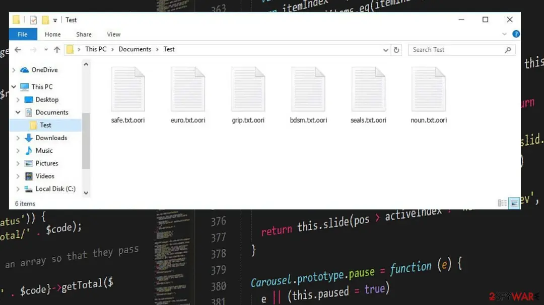 Screenshot of Oori ransomware: screenshot