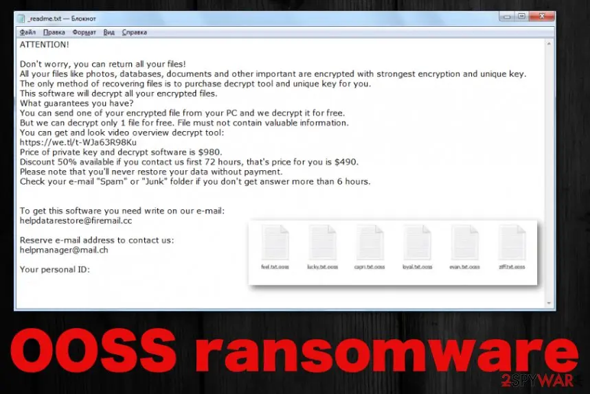 Screenshot of Ooss ransomware: screenshot