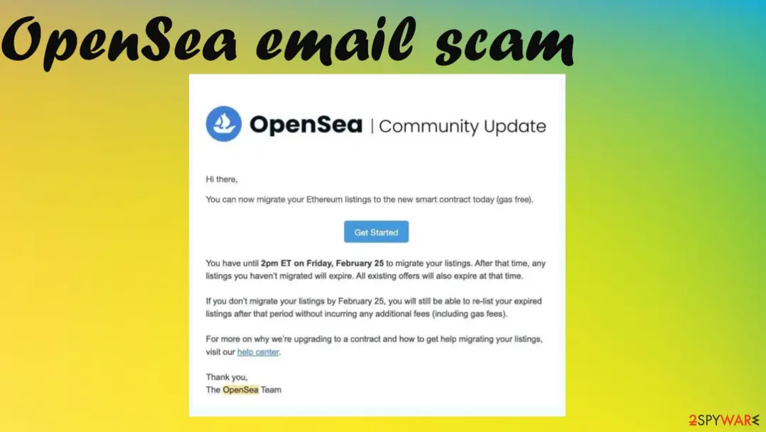 OpenSea email scam: screenshot