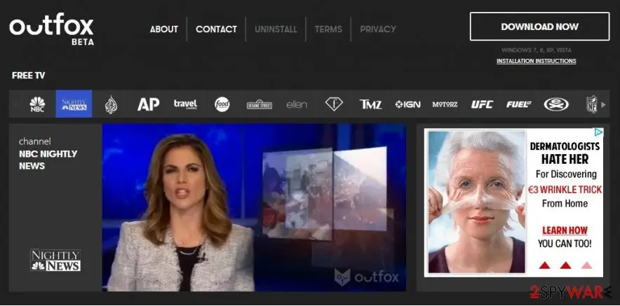 Screenshot of Outfox TV: ads