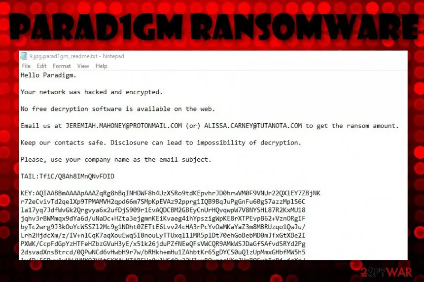 Screenshot of Parad1gm ransomware: screenshot