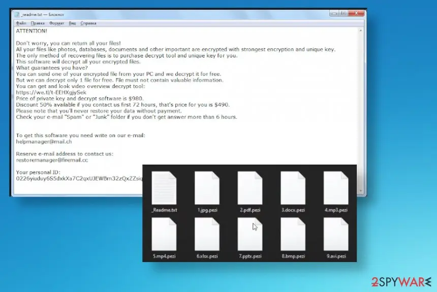 Screenshot of Pezi ransomware: virus