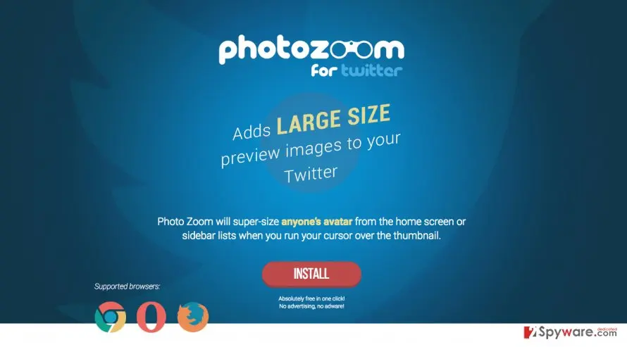 Photo Zoom For Twitter ads: photo zoom for twitter virus extension screenshot