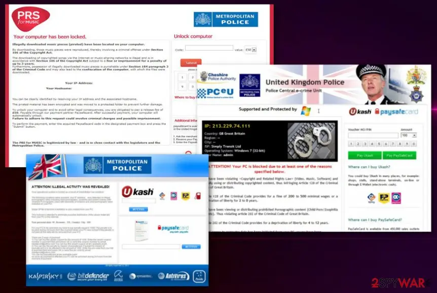 Three fake police lock screens: PRS for Music, United Kingdom Police and Metropolitan Police