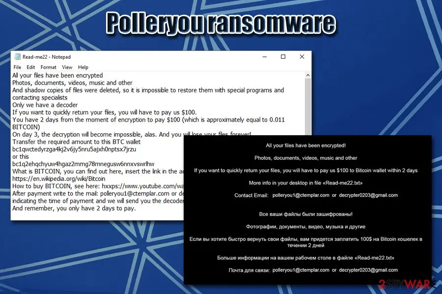 Polleryou ransomware: file locking virus asks for 100 dollars ransom in bitcoin