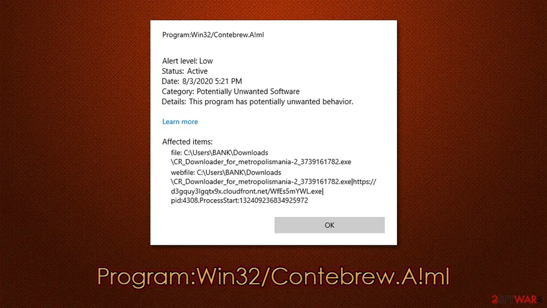 Program:Win32/Contebrew.A!ml: program win32 contebrew aml pup
