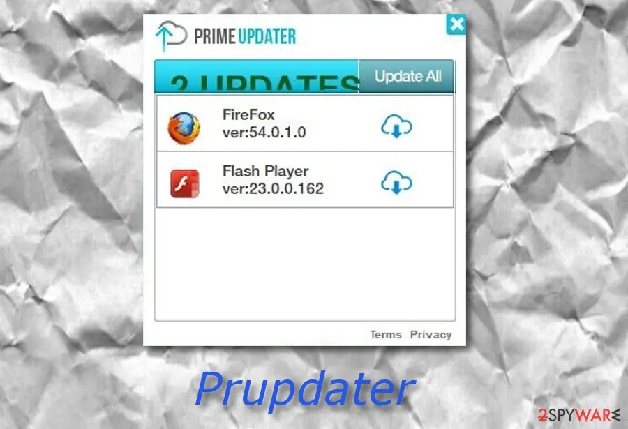 Screenshot of Prupdater: adware