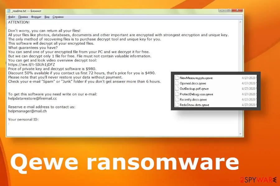 Screenshot of Qewe ransomware: virus