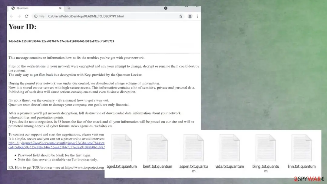 Screenshot of Quantum ransomware: virus