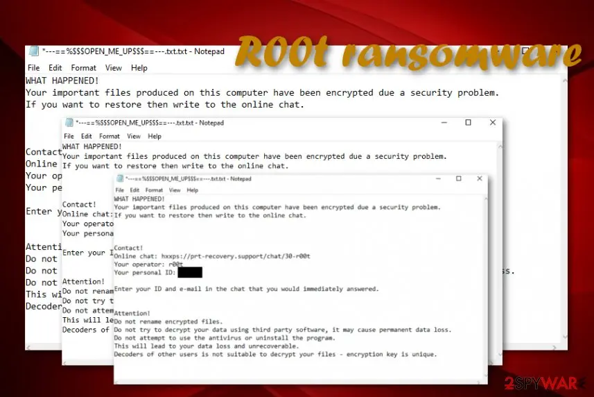Screenshot of R00t ransomware: virus