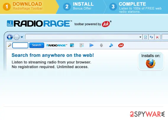 Screenshot of RadioRage Toolbar: screenshot
