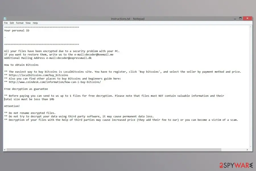 Decoder ransomware virus: ransom note by