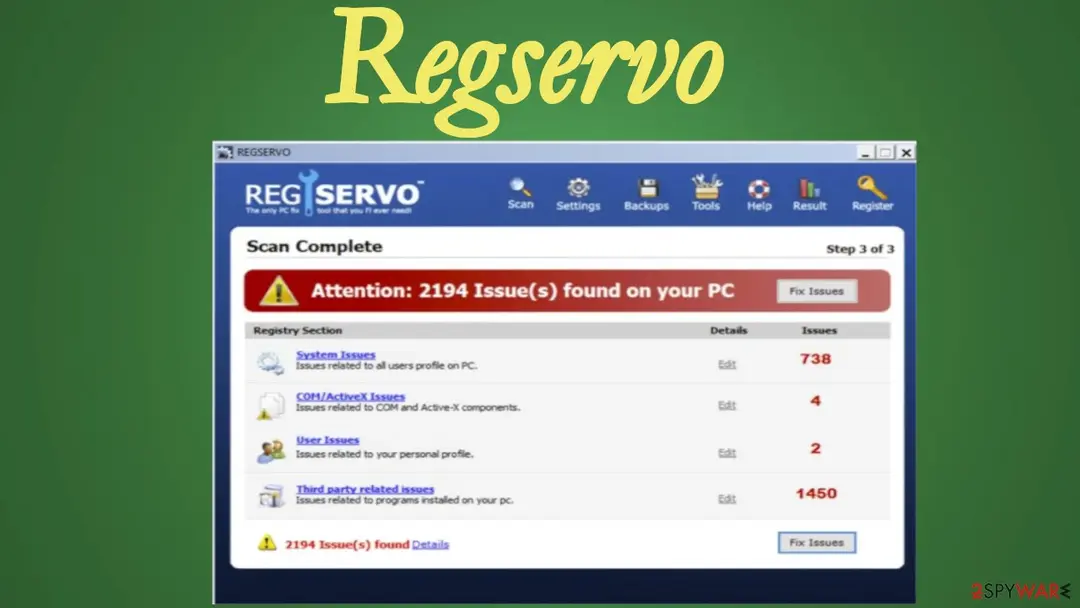 Screenshot of Regservo: virus