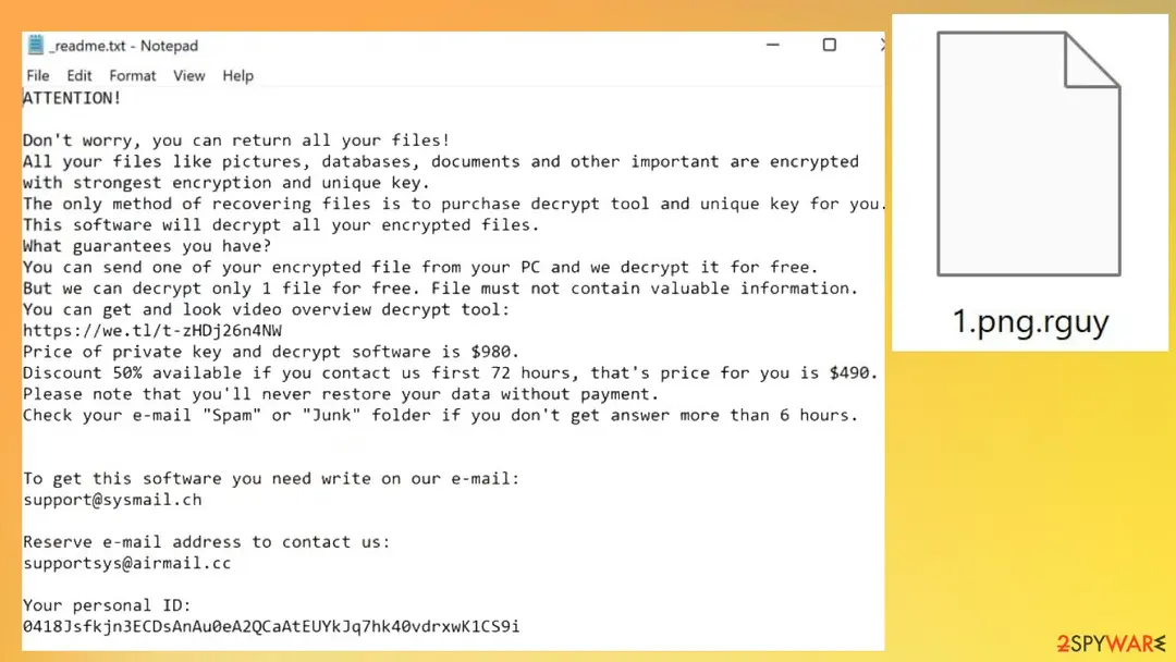 Screenshot of Rguy ransomware: virus