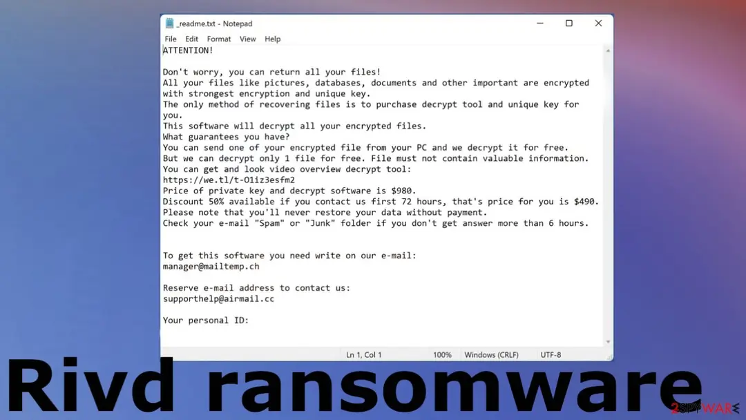 Screenshot of Rivd virus: screenshot