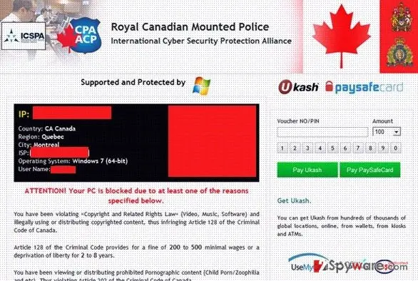 Royal Canadian Mounted Police Ukash virus: royal canadian mounted police virus