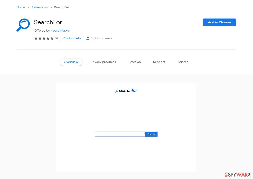 Screenshot of SearchFor: browser hijacker