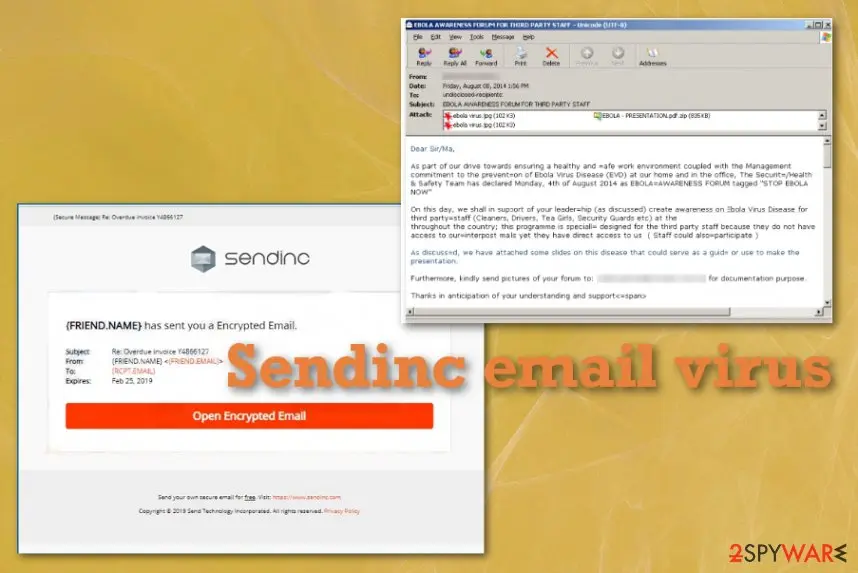 Sendinc email virus: screenshot