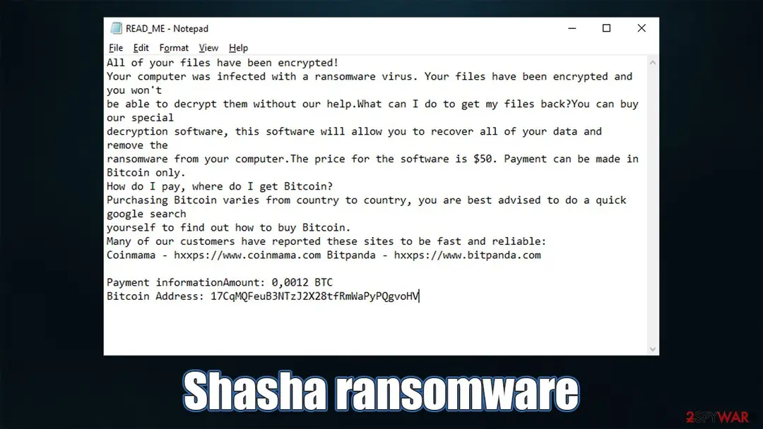 Screenshot of Shasha: ransomware virus