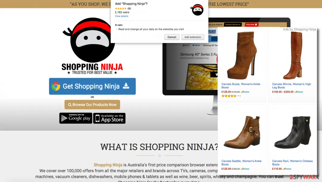 Shopping Ninja ads: shopping ninja website example