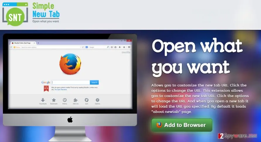 Simple New Tab ads: screenshot