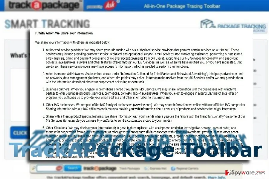Screenshot of TrackAPackage Toolbar: smarttracking1