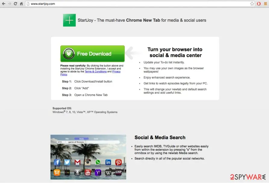 StartJoy: new tab adware download website