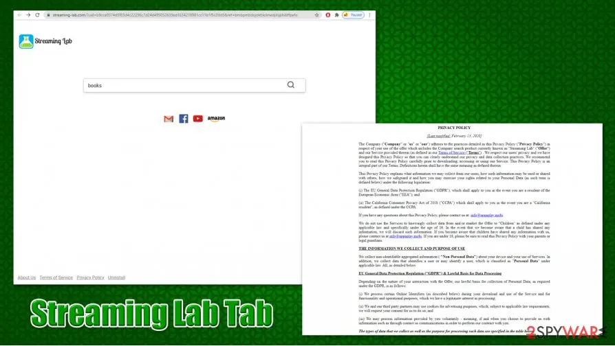 Streaming Lab Tab: browser hijacker pup