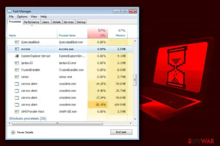 Screenshot of Svcvmx: virus en