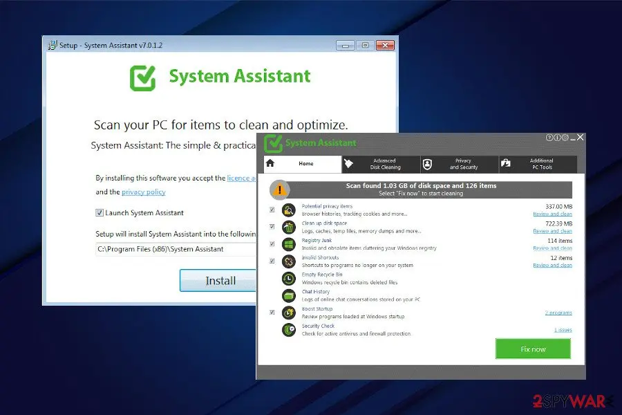 Screenshot of System Assistant: screenshot