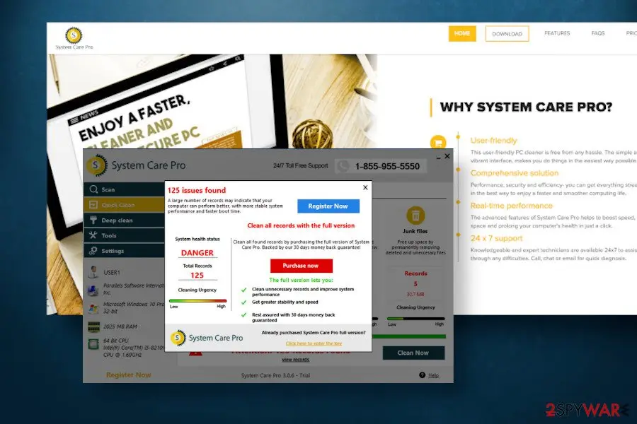 Screenshot of SystemCarePro: virus
