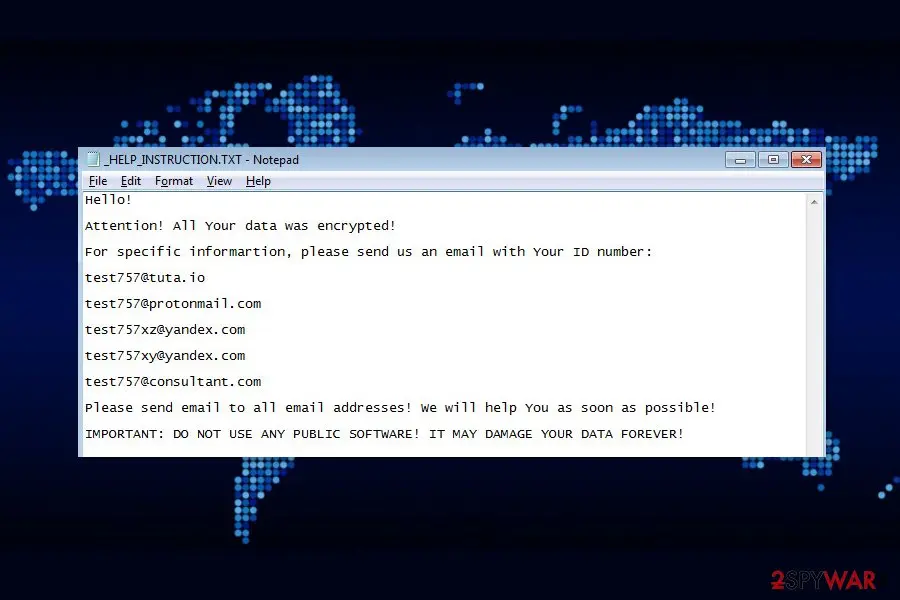 Screenshot of Test ransomware: virus