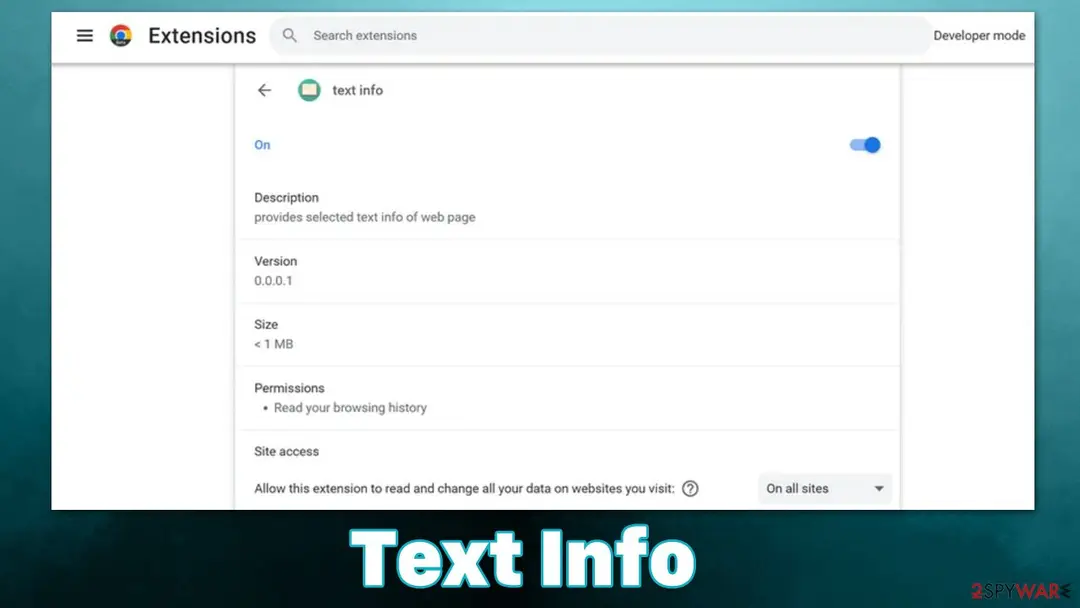 Screenshot of Text Info: adware