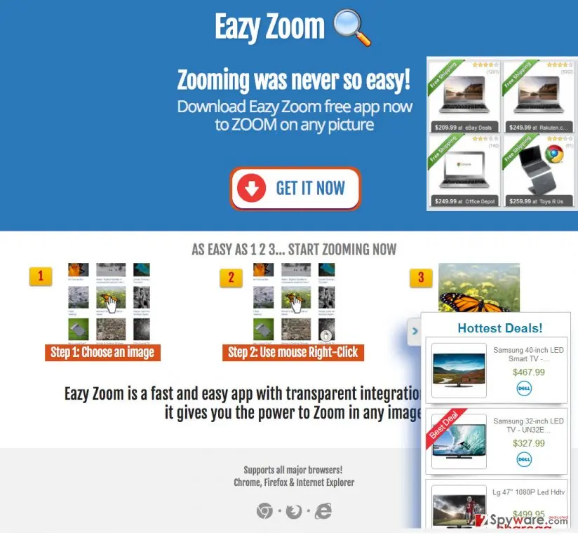 Ads by Eazy Zoom: the main page of eazy zoom and its ads