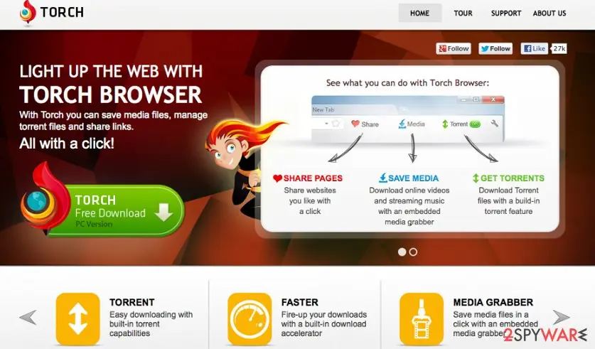 Screenshot of Torch Browser: virus