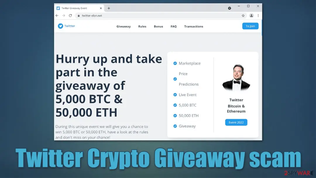 Twitter Crypto Giveaway scam: screenshot