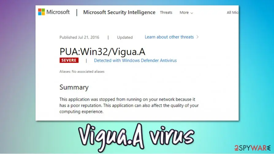 Vigua.A virus, PUA:Win32/Vigua.A: vigua a virus pua windows defender detection