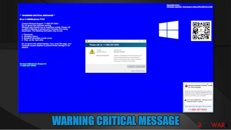 WARNING CRITICAL MESSAGE: tech support scam