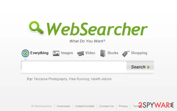 Screenshot of WebSearcher adware: websearcher