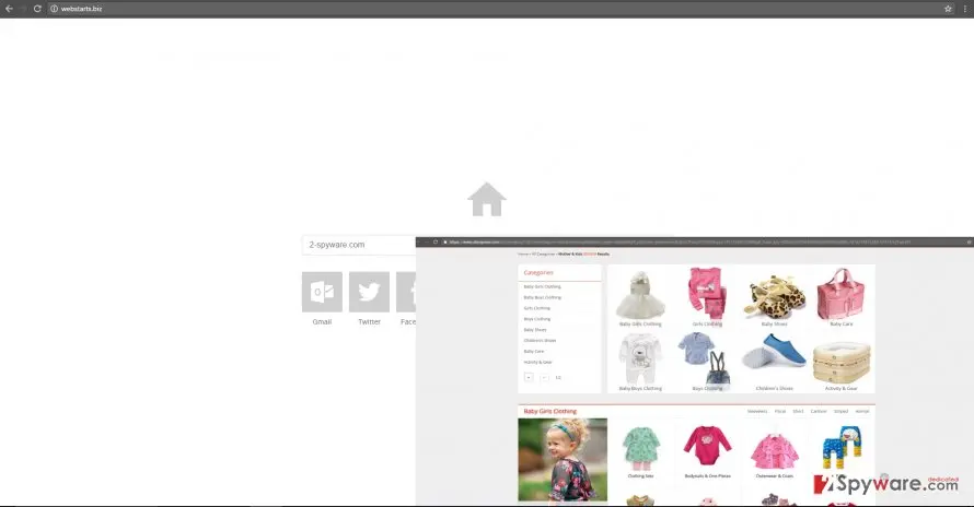 Screenshot of Webstarts.biz virus: webstarts