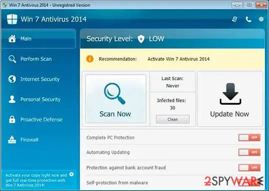 Win 7 Antivirus 2014: screenshot