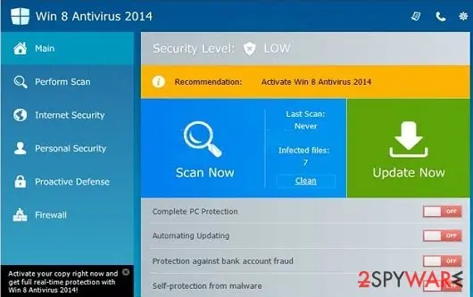 Win 8 Antivirus 2014: screenshot