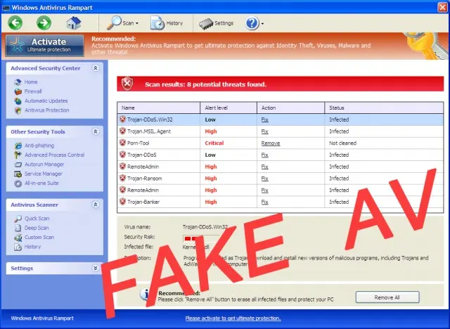 Windows Antivirus Rampart: screenshot