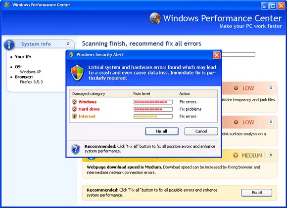 Windows Performance Center: screenshot