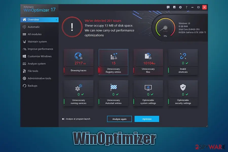 Ashampoo WinOptimizer: winoptimizer potentially unwanted program