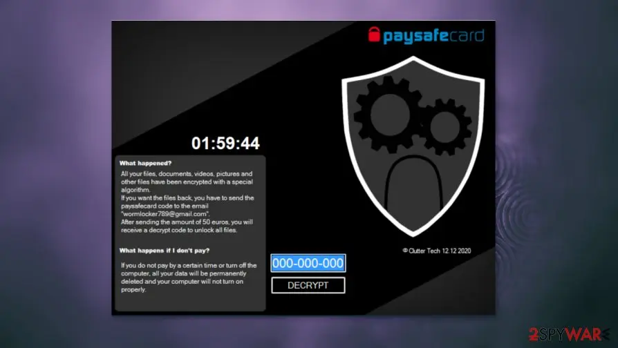 Screenshot of WormLocker ransomware: virus