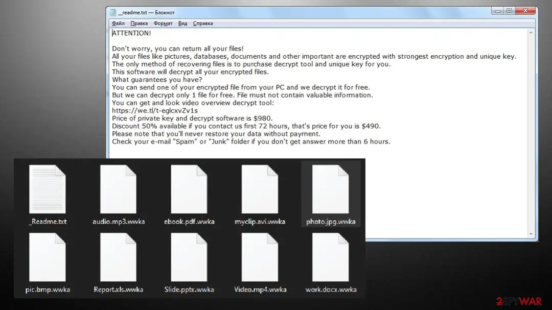 Screenshot of Wwka ransomware: virus