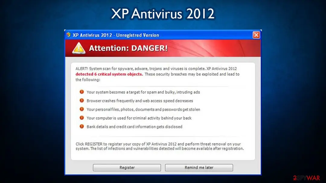 XP Antivirus 2012: malware rogue antispyware